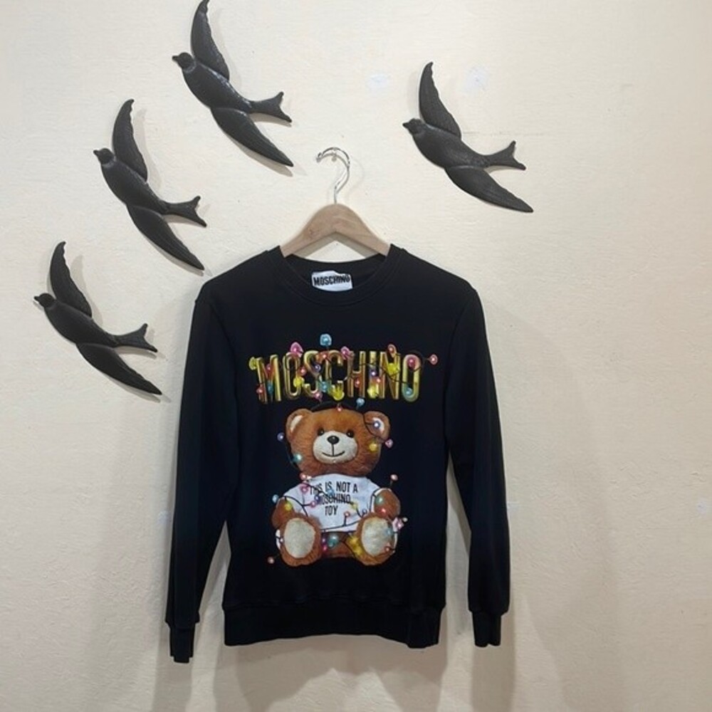 Moschino Couture Holiday Bear Christmas Lights Black Sweatshirt - Small